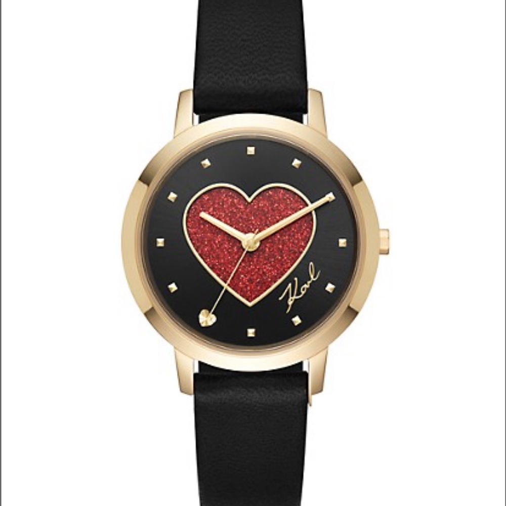 Karl Lagerfeld Camille Heart Leather-Strap Watch
